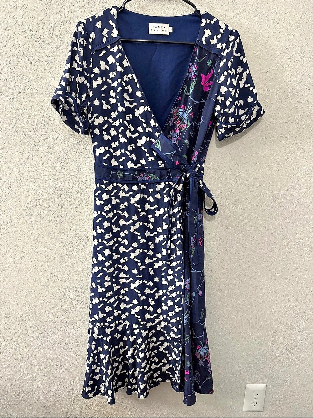 Tanya Taylor Floral Wrap Midi Dress in Blue Size 4